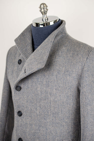 Light grey-blue Lozenge asymmetric coat with warm padded lining