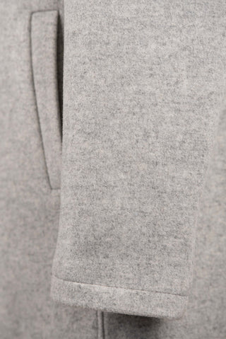 Light grey Lozenge coat with warm padded lining, removable faux fur collar and hood