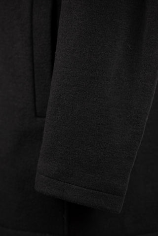 Black Lozenge coat with warm padded lining, removable faux fur collar and hood