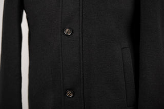 Black Lozenge coat with warm padded lining, removable faux fur collar and hood