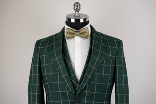 Tumši zaļš Quesste slim fit uzvalks ar gaišu rūtainu rakstu un divrindu pogu vesti