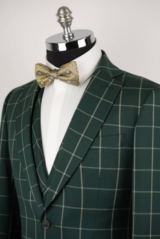 Tumši zaļš Quesste slim fit uzvalks ar gaišu rūtainu rakstu un divrindu pogu vesti