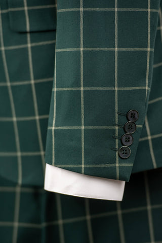 Tumši zaļš Quesste slim fit uzvalks ar gaišu rūtainu rakstu un divrindu pogu vesti