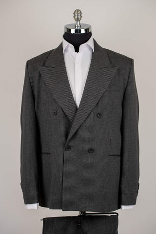 Dark grey Antioch double-breasted oversized suit with white stripes