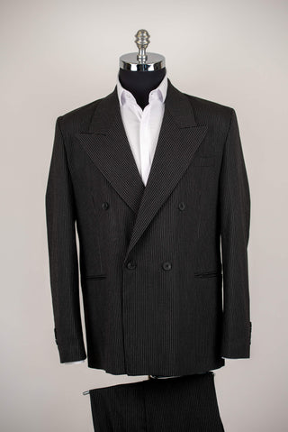 Black Antioch double-breasted oversized suit with white stripes