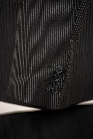 Black Antioch double-breasted oversized suit with white stripes