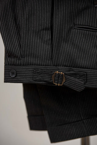 Black Antioch double-breasted oversized suit with white stripes