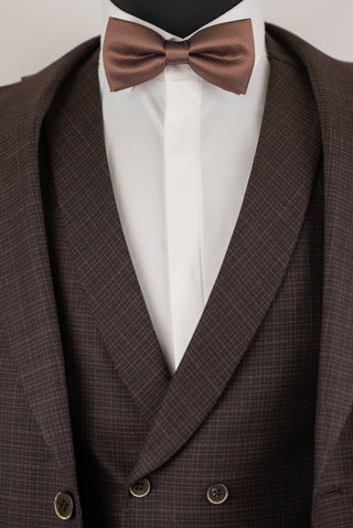 Tumši brūns Quesste slim fit uzvalks ar rūtainu rakstu un divrindu pogu vesti