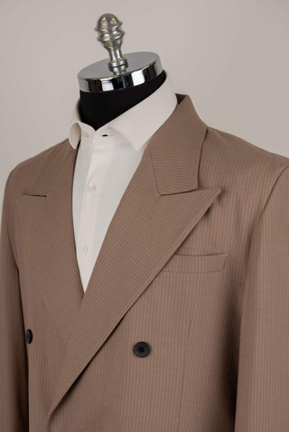 Light brown Antioch double-breasted oversized suit with white stripes