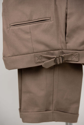 Light brown Antioch double-breasted oversized suit with white stripes