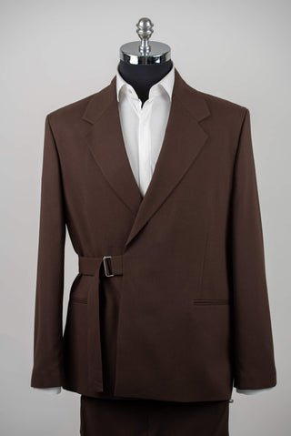 Dark brown Antioch oversized suit with belt
