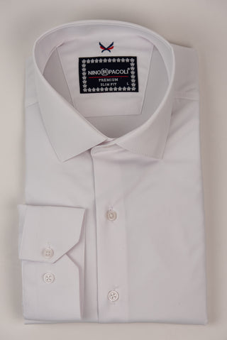 Balts Nino Pacoli viegli gludināms, maz burzīgs slim fit krekls