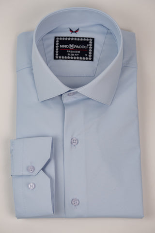 Gaiši zils Nino Pacoli viegli gludināms, maz burzīgs slim fit krekls