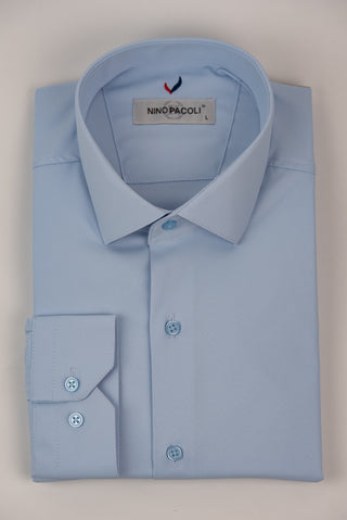 Gaiši zils Nino Pacoli viegli gludināms, maz burzīgs regulāra piegriezuma krekls