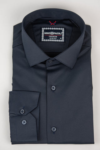 Tumši zils Nino Pacoli viegli gludināms, maz burzīgs slim fit krekls
