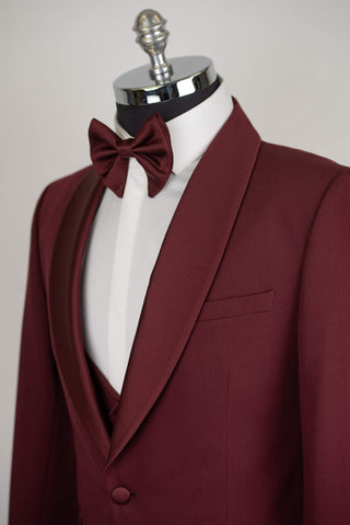 Bordo krāsas Quesste slim fit smokings ar vesti