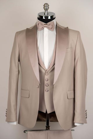 Beige Quesste slim fit tuxedo with a vest