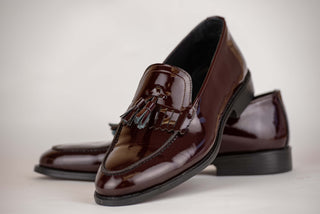 Burgundy Derimo patent leather tassel loafers