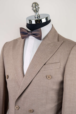 Bēšs Quesste viegls, elpojošs, maz burzīgs slim fit divrindu pogu uzvalks