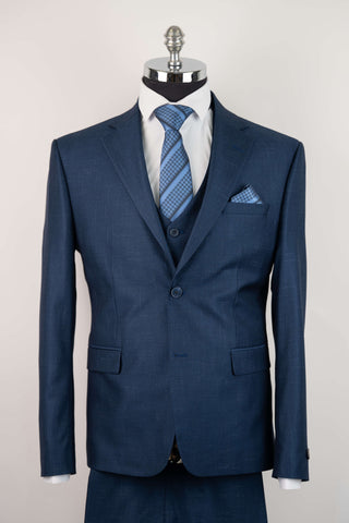Tumši zils Moda Vinci slim fit uzvalks ar vesti un smalku rakstu