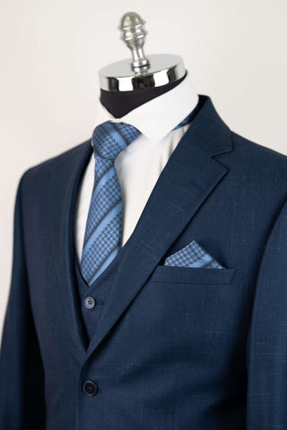 Tumši zils Moda Vinci slim fit uzvalks ar vesti un smalku rakstu