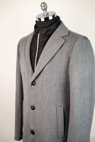 Grey Montmen extended coat with detachable front insert