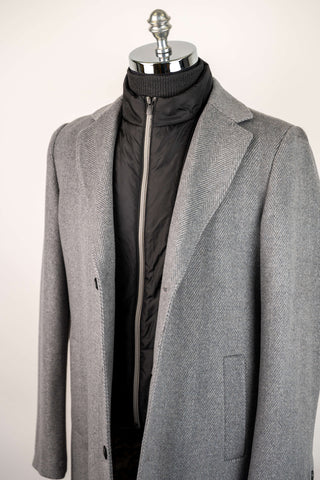 Grey Montmen extended coat with detachable front insert