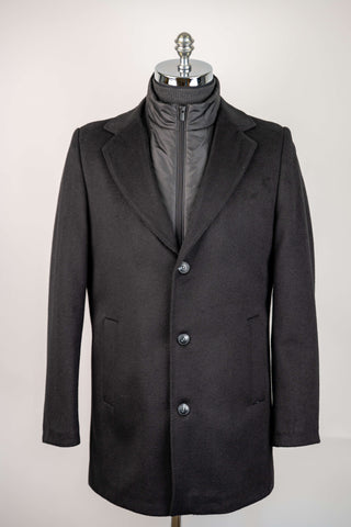 Black Montmen coat with detachable front insert