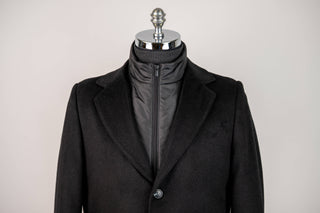 Black Montmen coat with detachable front insert