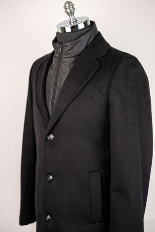 Black Montmen coat with detachable front insert
