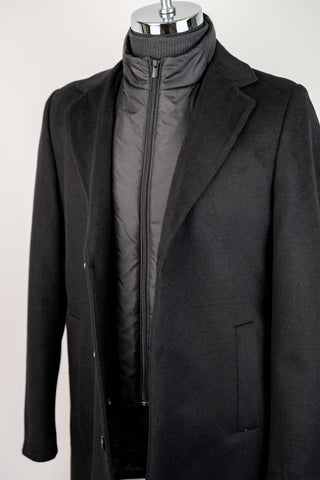 Black Montmen coat with detachable front insert