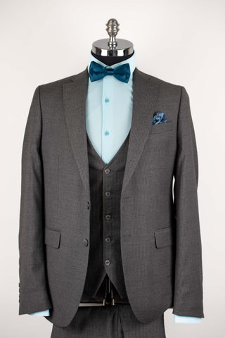 Grey striped Quesste extended suit with a vest