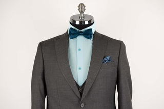 Grey striped Quesste extended suit with a vest