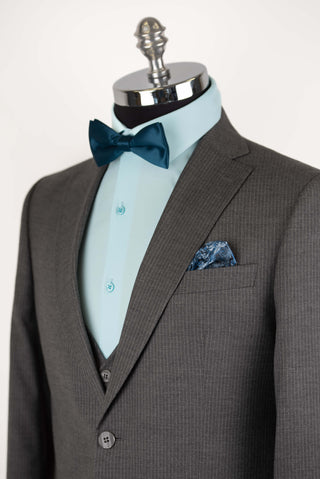 Grey striped Quesste extended suit with a vest