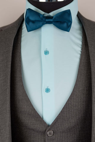 Grey striped Quesste extended suit with a vest