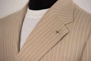 Light beige Lucio double-breasted oversized suit with white stripes