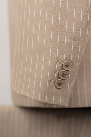 Light beige Lucio double-breasted oversized suit with white stripes