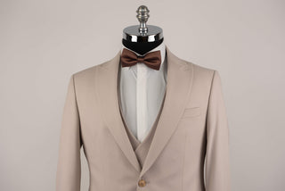 Beige Quesste slim fit suit with gold buttons and a double-breasted vest