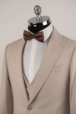 Beige Quesste slim fit suit with gold buttons and a double-breasted vest