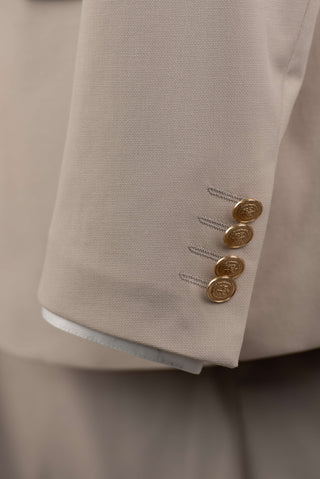 Beige Quesste slim fit suit with gold buttons and a double-breasted vest