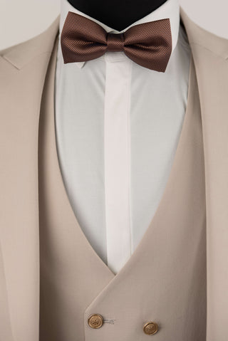 Beige Quesste slim fit suit with gold buttons and a double-breasted vest