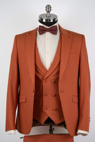 Orange Quesste slim fit suit with a double-breasted vest