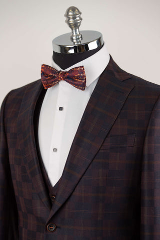 Dark burgundy Quesste extended suit with plaid pattern and a vest
