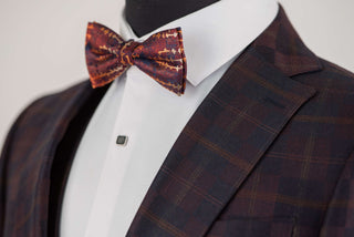 Dark burgundy Quesste extended suit with plaid pattern and a vest