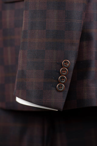 Dark burgundy Quesste extended suit with plaid pattern and a vest