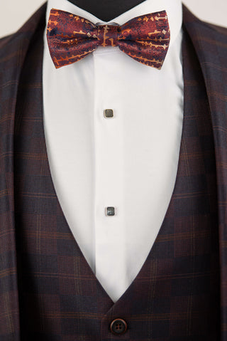 Dark burgundy Quesste extended suit with plaid pattern and a vest