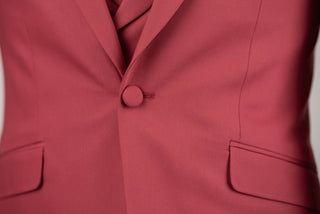 Raspberry red Quesste slim fit suit with a double-breasted vest