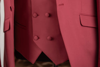 Raspberry red Quesste slim fit suit with a double-breasted vest