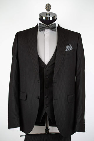 Black striped Quesste extended suit with a vest