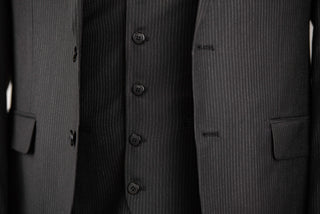 Black striped Quesste extended suit with a vest